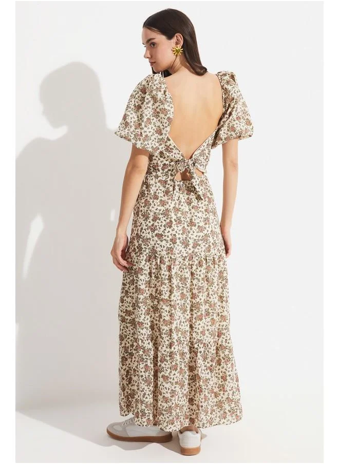 JUNE Floral Puff-Sleeve Dress