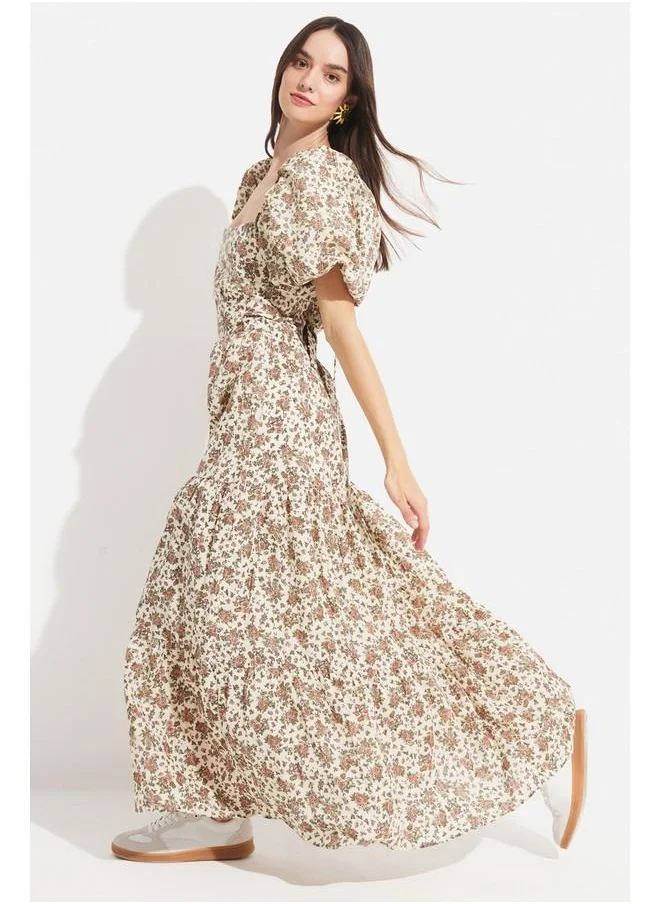 JUNE Floral Puff-Sleeve Dress