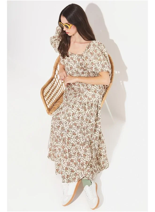 JUNE Floral Puff-Sleeve Dress