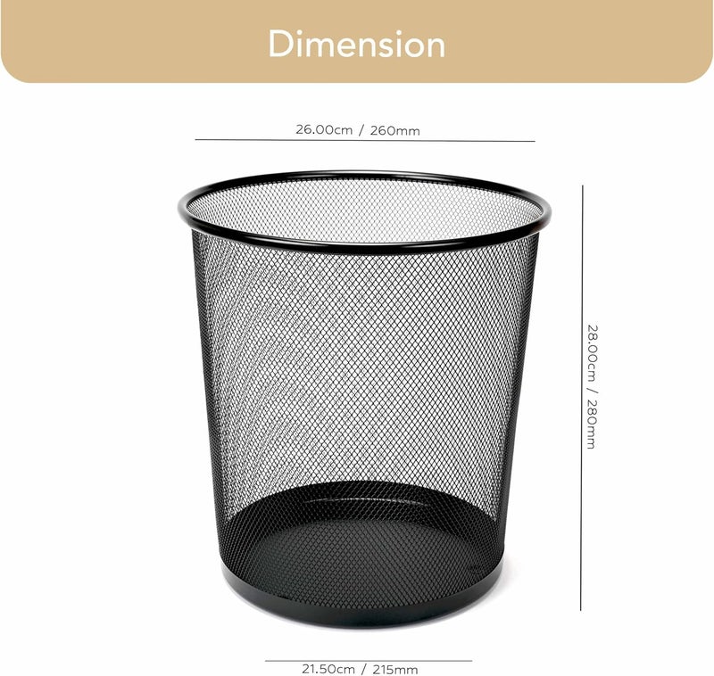 FIS Wire Mesh Waste Basket - Durable Round Metal Mesh Bin, Open Top Design, Classic Black, 220x265x280mm - Image 3