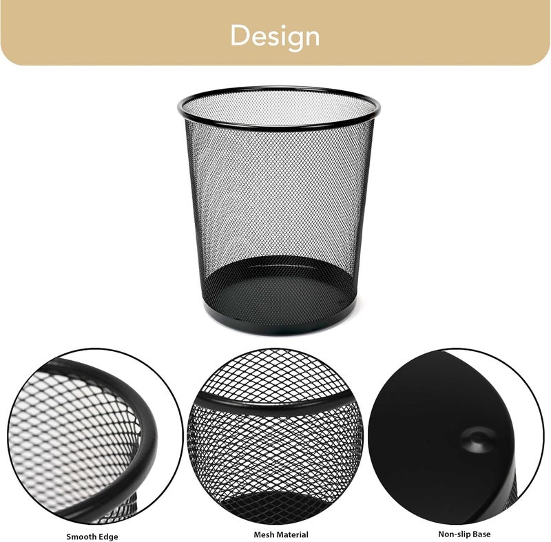 FIS Wire Mesh Waste Basket - Durable Round Metal Mesh Bin, Open Top Design, Classic Black, 220x265x280mm - Image 4