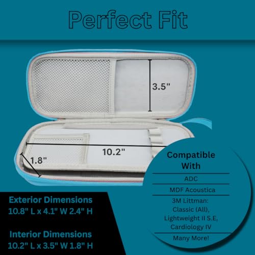 Caseling Hard Stethoscope Case for 3M Littmann Classic III, Lightweight II S.E, Cardiology IV Diagnostic, MDF Acoustica - ID Slot, Mesh Pocket for Nurse Accessories and Medical Supplies (Blue - Pu Leather) - Image 5