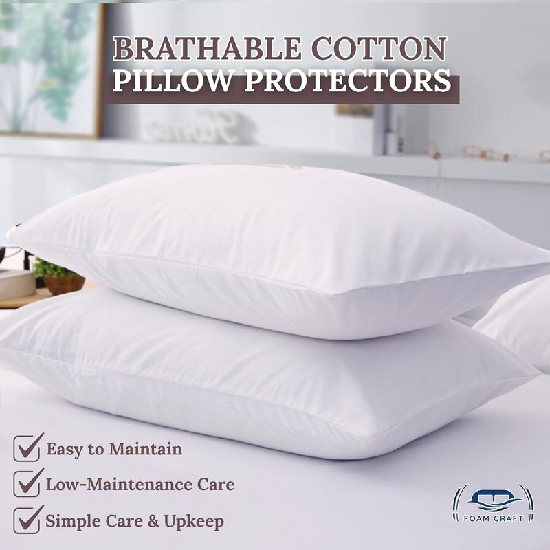 FOAM CRAFT Cotton Pillow Protectors - Zippered Bed Bug Proof Covers, Pack of 4 (50 x 70cm) - Image 3