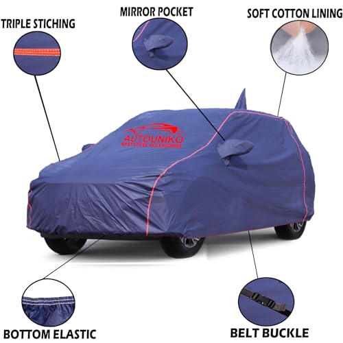 AUTOUNIKO Waterproof Car Body Cover Compatible with Tata Punch with Mirror and Antena Pocket and Soft Cotton Lining (Fully Bottom Elastic Triple Stitched) (Dark Blue) - Image 2