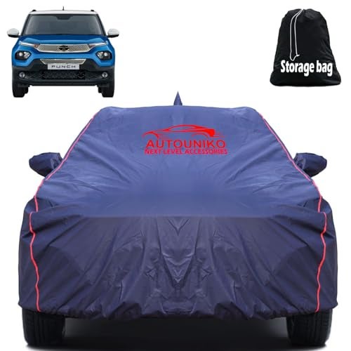 AUTOUNIKO Waterproof Car Body Cover Compatible with Tata Punch with Mirror and Antena Pocket and Soft Cotton Lining (Fully Bottom Elastic Triple Stitched) (Dark Blue) - Image 1