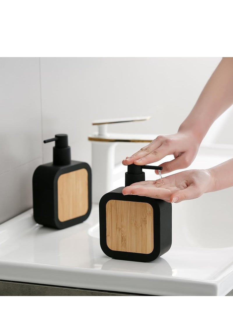 SOLARAE Elegant Soap Dispenser with Bamboo Decoration Rust-Resistant Pump for Bathroom Hand Soap and Kitchen Dish Soap Liquid Soap Dispenser Lotion Dispenser Bottle 390ML - Image 3