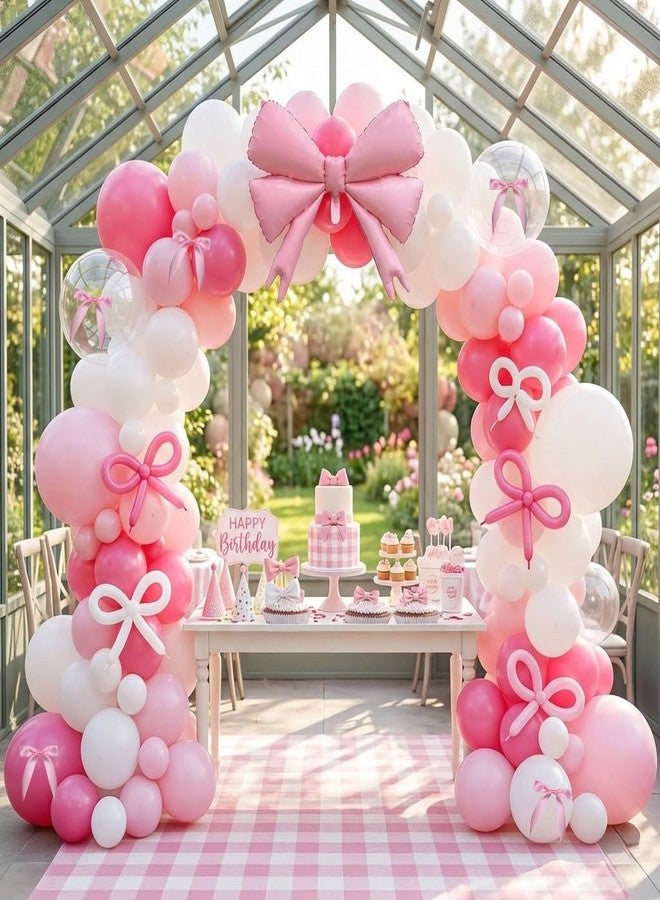 besttideyes Pink Balloon Arch Kit Coquette Birthday Decorations Pink and White Balloons with Bow Balloons for Pink Bow Birthday Bachelorette Party Bridal Shower Decorations - Image 1