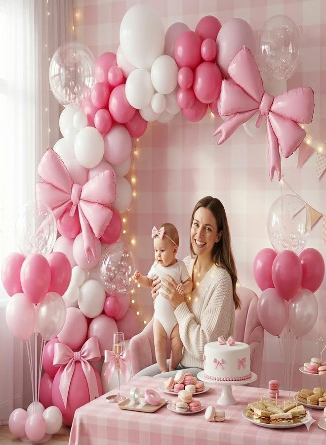 besttideyes Pink Balloon Arch Kit Coquette Birthday Decorations Pink and White Balloons with Bow Balloons for Pink Bow Birthday Bachelorette Party Bridal Shower Decorations - Image 3