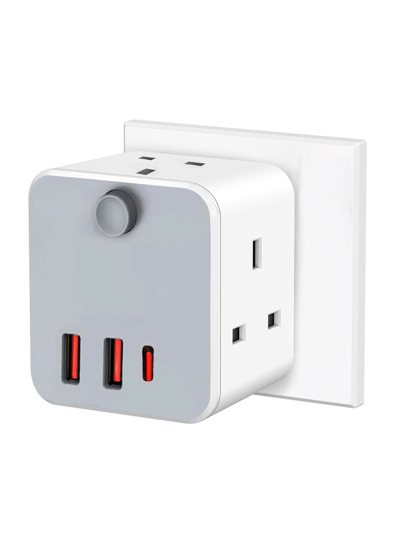 أداك شاحن كمبيوتر محمول ADAK 60 وات مع محول قابس سفر عالمي | USB-Type-C، شريط طاقة رباعي الاتجاهات، 2 منفذ USB، محول قابس متعدد المنافذ لأستراليا/المملكة المتحدة/الاتحاد الأوروبي/الولايات المتحدة، محول قابس للأعمال  - Image 1
