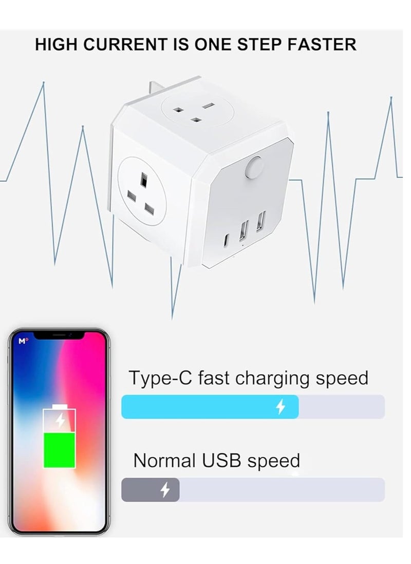 أداك شاحن كمبيوتر محمول ADAK 60 وات مع محول قابس سفر عالمي | USB-Type-C، شريط طاقة رباعي الاتجاهات، 2 منفذ USB، محول قابس متعدد المنافذ لأستراليا/المملكة المتحدة/الاتحاد الأوروبي/الولايات المتحدة، محول قابس للأعمال  - Image 3