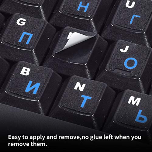 CaseBuy 2PCS Russian Keyboard Stickers, Cyrillic Keyboard Letters Replacement Sticker Blue Font with Black Background for PC Computer Laptop Notebook Desktop, Russian-English Keyboard Alphabet Stickers - Image 4