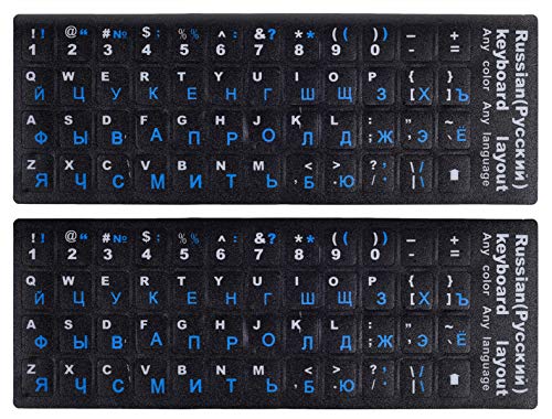 CaseBuy 2PCS Russian Keyboard Stickers, Cyrillic Keyboard Letters Replacement Sticker Blue Font with Black Background for PC Computer Laptop Notebook Desktop, Russian-English Keyboard Alphabet Stickers - Image 5