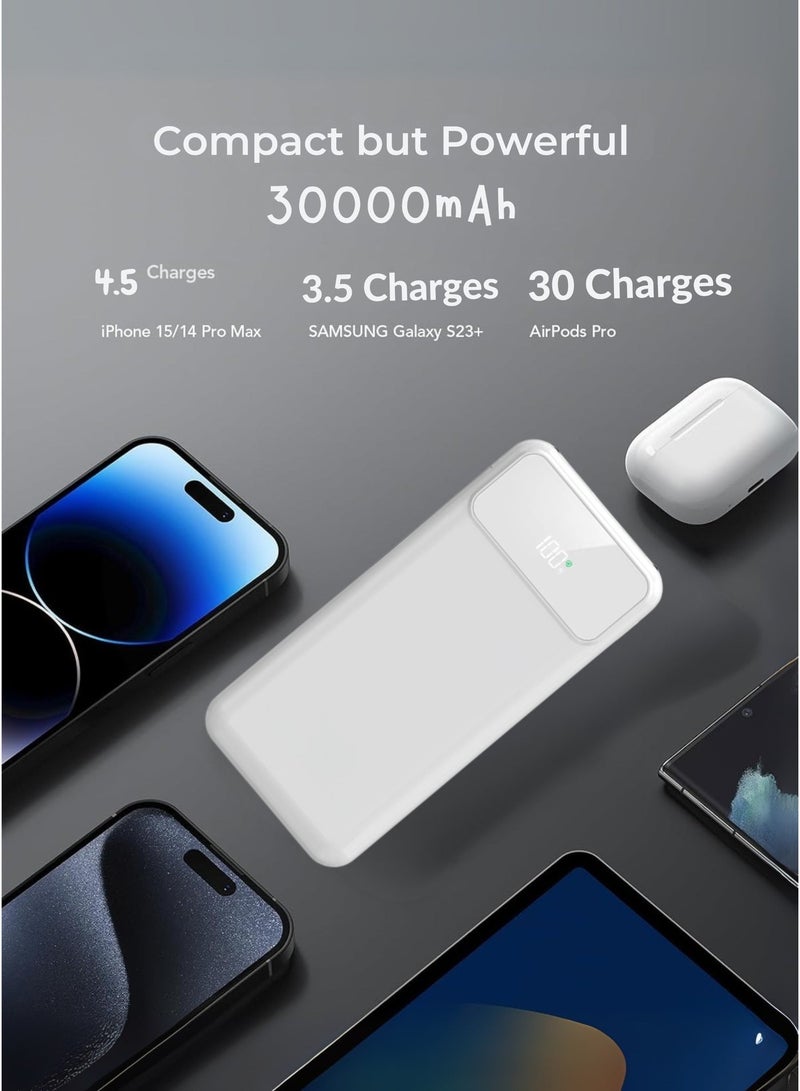 LEVINO 30000mAh Power Bank with 22.5W Fast Charging – 2 USB & 1 Type-C Ports, Digital Display, Overvoltage & Temperature Protection, Includes Type-C, Lightning & USB Cables – White - Image 3