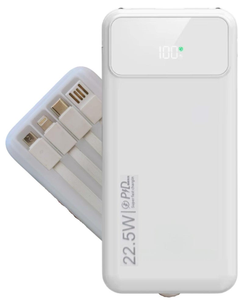 LEVINO 30000mAh Power Bank with 22.5W Fast Charging – 2 USB & 1 Type-C Ports, Digital Display, Overvoltage & Temperature Protection, Includes Type-C, Lightning & USB Cables – White - Image 1