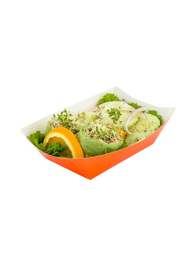 Restaurantware Bio Tek 1 Pound Food Boats, 200 Disposable Paper Food Trays - Heavy-Duty, Greaseproof, Orange Paper Food Boats, For Snacks, Appetizers, Or Treats, Use At Parties Or Carnivals - Image 2