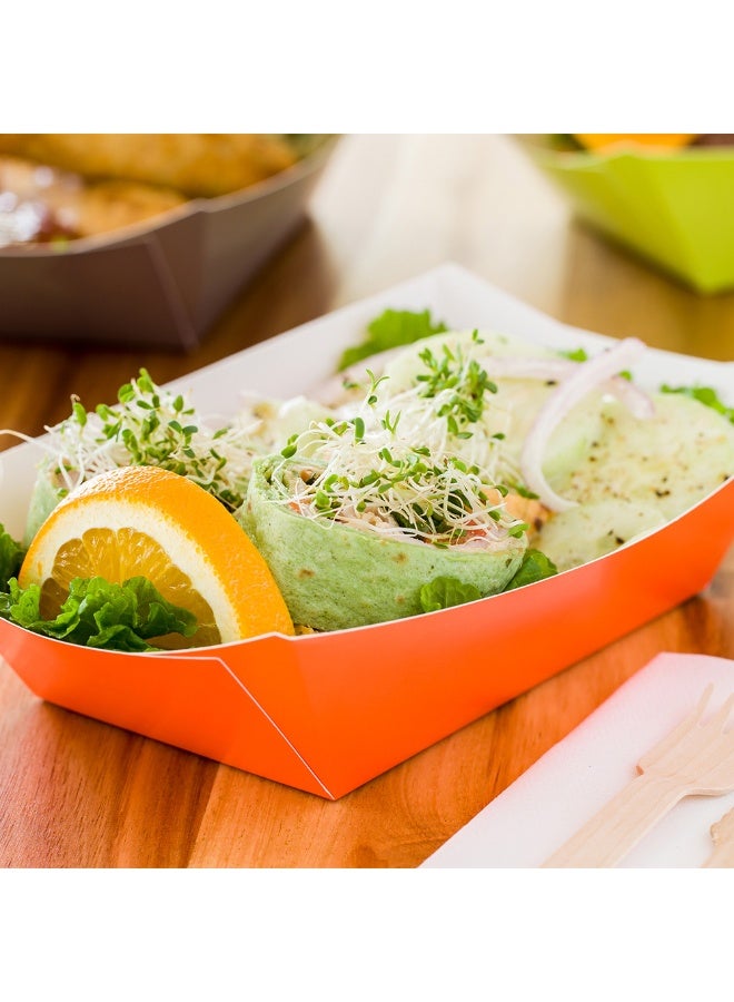 Restaurantware Bio Tek 1 Pound Food Boats, 200 Disposable Paper Food Trays - Heavy-Duty, Greaseproof, Orange Paper Food Boats, For Snacks, Appetizers, Or Treats, Use At Parties Or Carnivals - Image 3