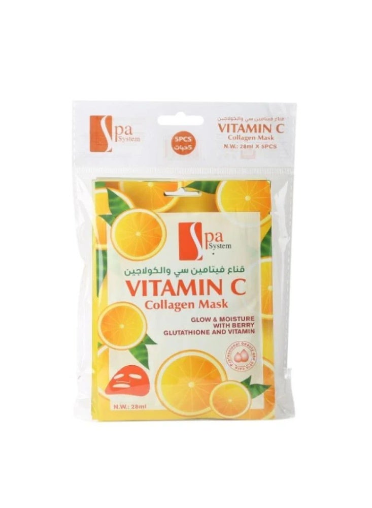 Spa System Vitamin C & Collagen Face Mask - 28ml × 5 pcs