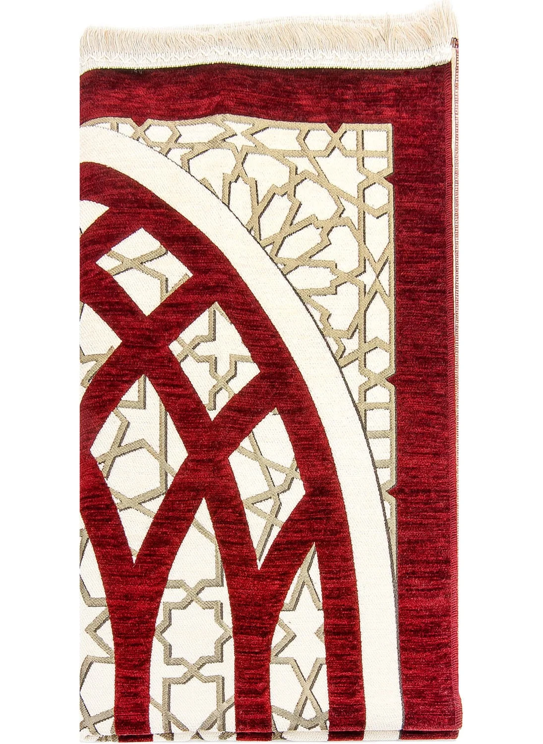 İhvan Online Star Patterned Chenille Prayer Rug - Red