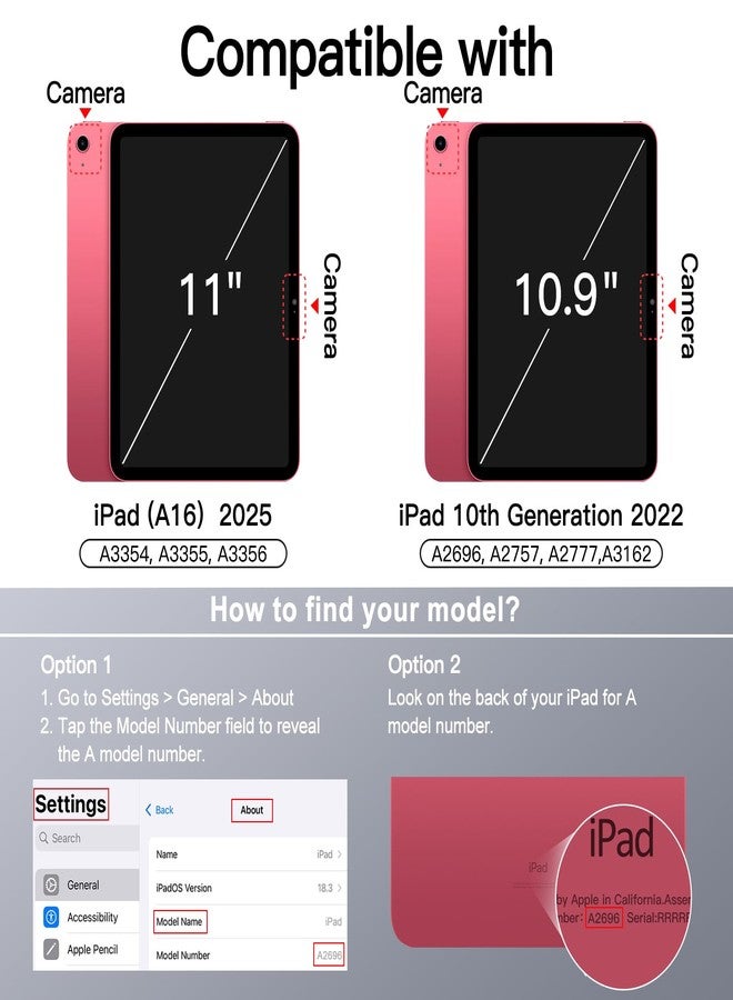 JETech Magnetic Detachable Case for iPad (A16) 11th/10th Generation (2025/2022) with Pencil Holder, Removable Rotating Clear Cover, Portrait/Landscape Stand with Raised Screen View (Pink) - Image 2