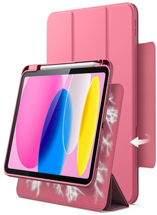 JETech Magnetic Detachable Case for iPad (A16) 11th/10th Generation (2025/2022) with Pencil Holder, Removable Rotating Clear Cover, Portrait/Landscape Stand with Raised Screen View (Pink) - Image 1