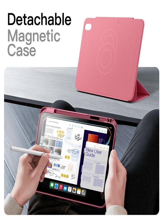 JETech Magnetic Detachable Case for iPad (A16) 11th/10th Generation (2025/2022) with Pencil Holder, Removable Rotating Clear Cover, Portrait/Landscape Stand with Raised Screen View (Pink) - Image 4