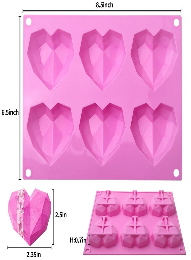 UOUYOO 6 Holes Diamond Heart Shaped Silicone Mold 3D Diamond Love Heart Shaped Mould for Jelly Chocolate Cake Handmade Soap Pudding Mould Candy Making - Image 2