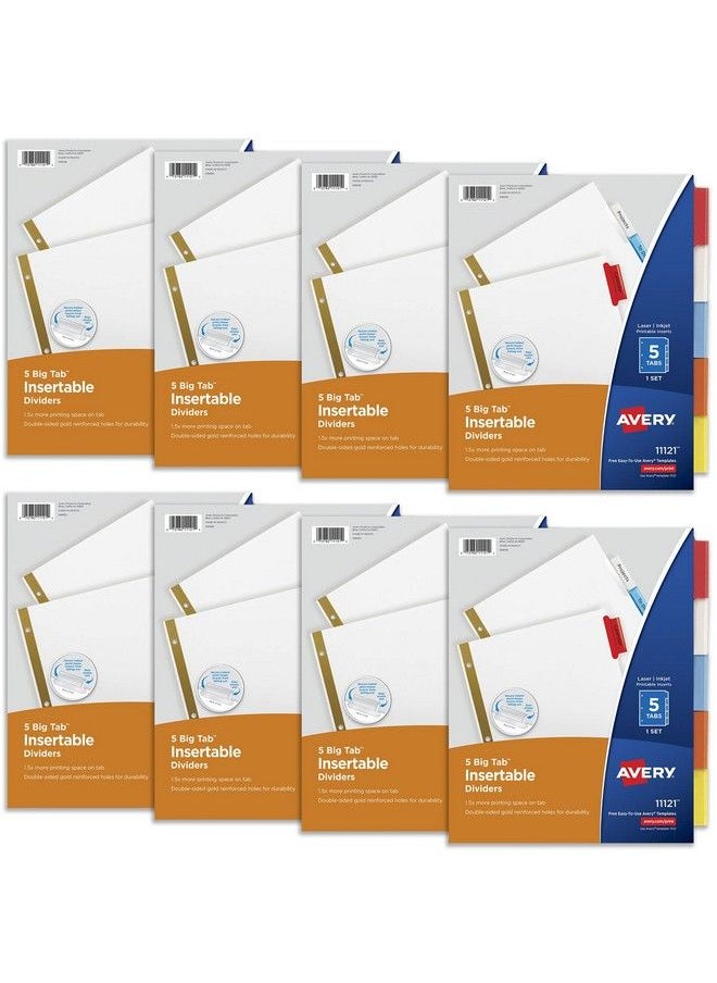 AVERY 5 Tab White Binder Dividers Insertable Multicolor Big Tabs 1 Set Pack 8 Packs 8 Sets Total (11121)  - Image 2