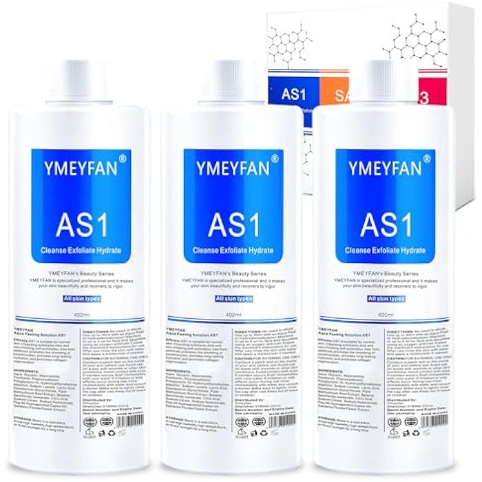YMEYFAN حل YMEYFAN AS1 لجهاز الوجه المرطب (الإصدار الإنجليزي)، محلول AS1 SA2 AO3 للتقشير المائي لجهاز الوجه بالهيدروجين والأكسجين، سيرومات مغذية للتقشير للعناية ببشرة الوجه (400 مل × 3 زجاجات) - Image 1