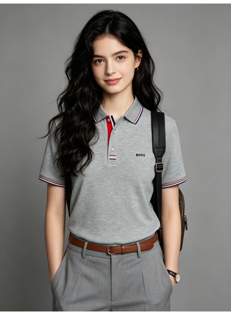 BOSS Unisex Short Sleeve Polo Shirt Casual Everyday Wear Grey - Image 5