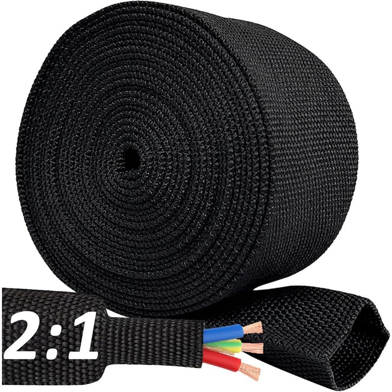 ROCKDIG 20 FT 3/8 inch 2:1 Heat Shrinkable Braided Sleeving Heat Shrink Sleeve Abrasion Protection Flexibility Wiring Harness Cable Sheath Tubing - Image 1