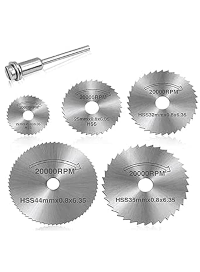 دي آي واي كرافتس مجموعة من 5 شفرات منشار دوارة من HSS من DIY Crafts، شفرة منشار قرصية، أداة تلميع ونحت وطحن بديلة، مجموعة عمود، قاطع دائري صغير، أداة دوارة مفيدة للقطع (عبوة من 5 مجموعات 6 × 5، من الفولاذ المقاوم للصدأ)