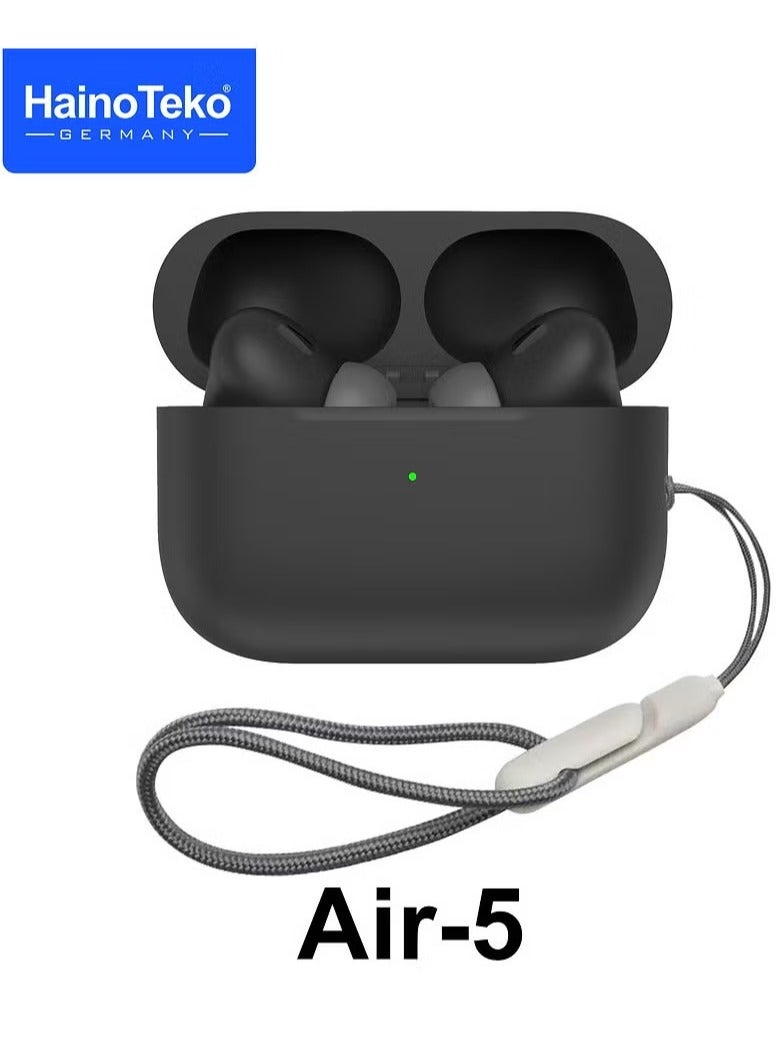 Haino Teko Air-5 True Wireless Stereo Earbuds with Multi-Functional Touch Control, HD Clear Microphone, High Bass Sound Quality, and Charging Case – Perfect for Android Mobiles & Tablets – Black - Image 1