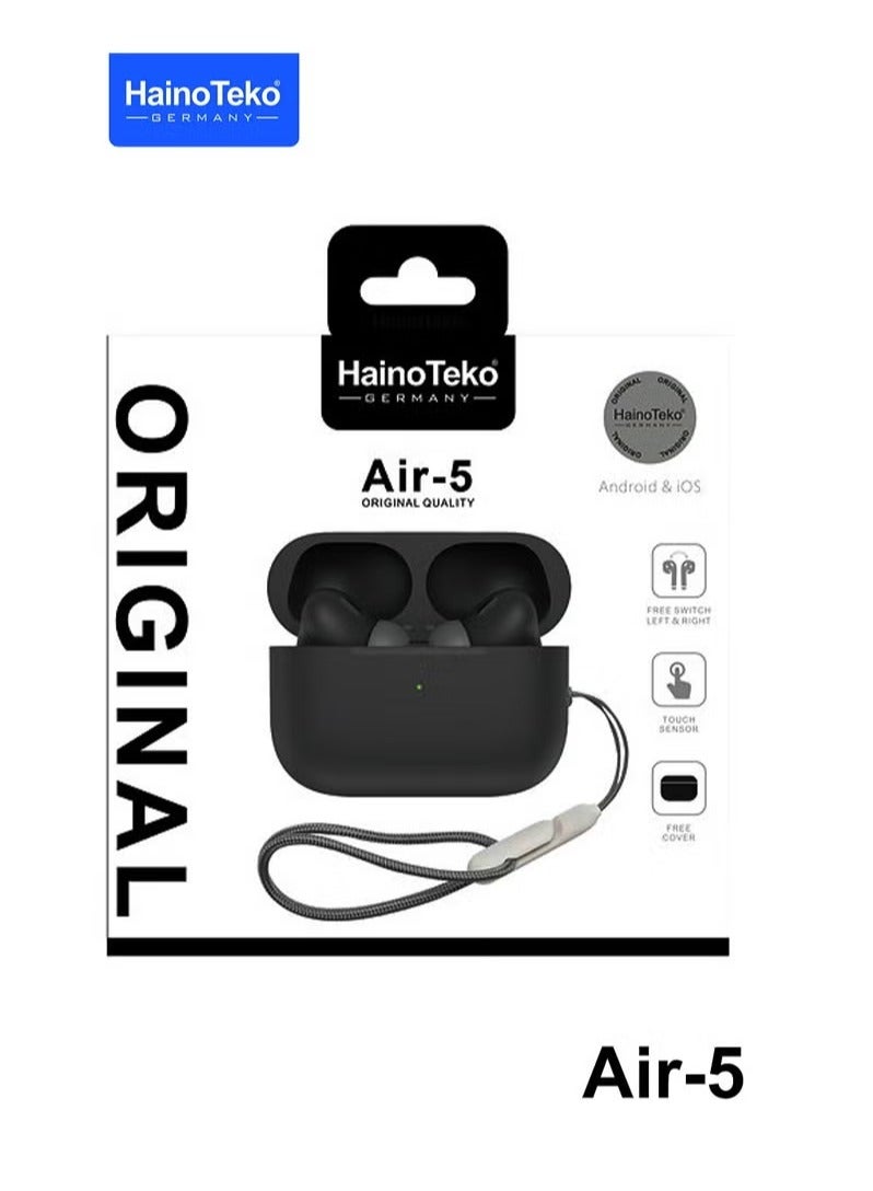 Haino Teko Air-5 True Wireless Stereo Earbuds with Multi-Functional Touch Control, HD Clear Microphone, High Bass Sound Quality, and Charging Case – Perfect for Android Mobiles & Tablets – Black - Image 4