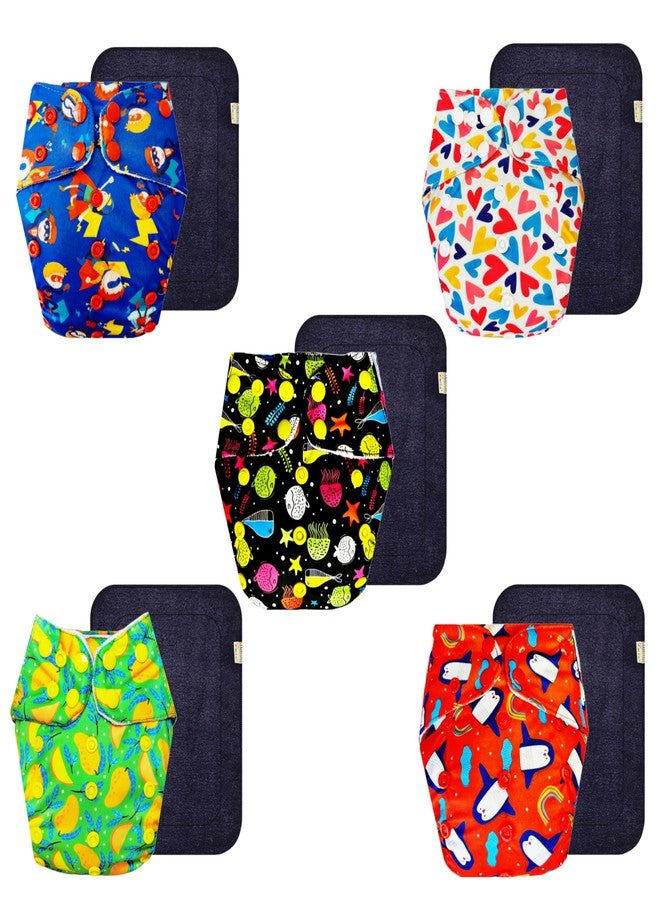 Dumbledo Premium Cloth Diaper with Black Insert (Pack of 5) | Snug Fit | 6-Layer Absorbent Pad | Adjustable Snaps | Designed by Moms | 3 Months - 3 Years | Unisex Baby - Image 1