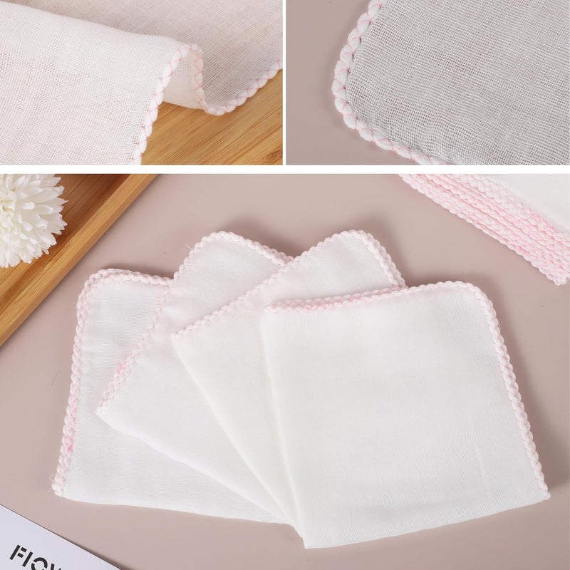 Lanjue 10 Pcs Muslin Face Cloths, 12 x 12 Inch Cotton Muslin Cloths Muslin Pack Facial Towels Reusable Cleansing Cloths Remover for Makeup Removal Facial Face Cleaning(Pink Edge) - Image 4
