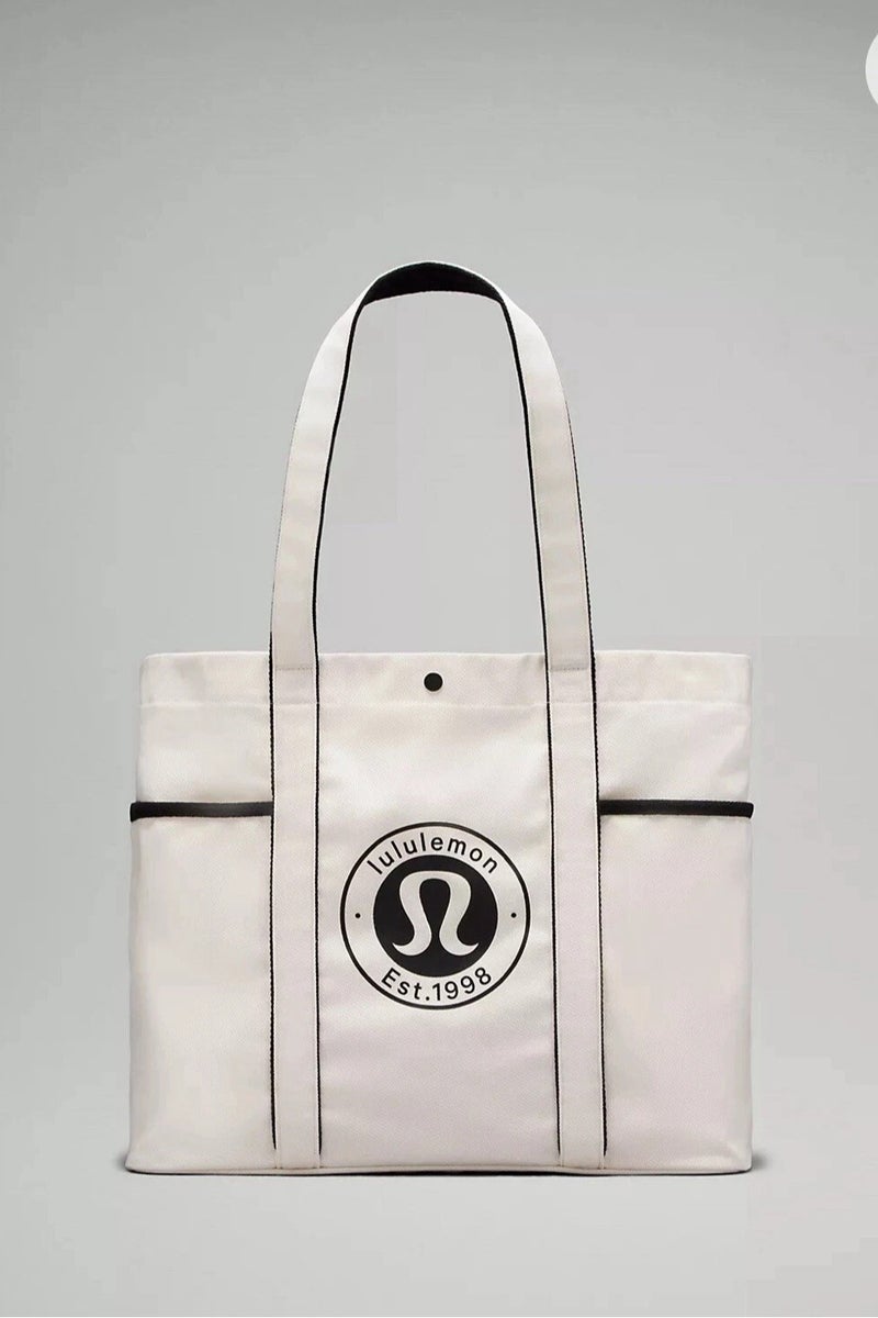 Lululemon Daily Large Capacity Multi-Pocket Canvas Tote Bag Black and White - Image 1