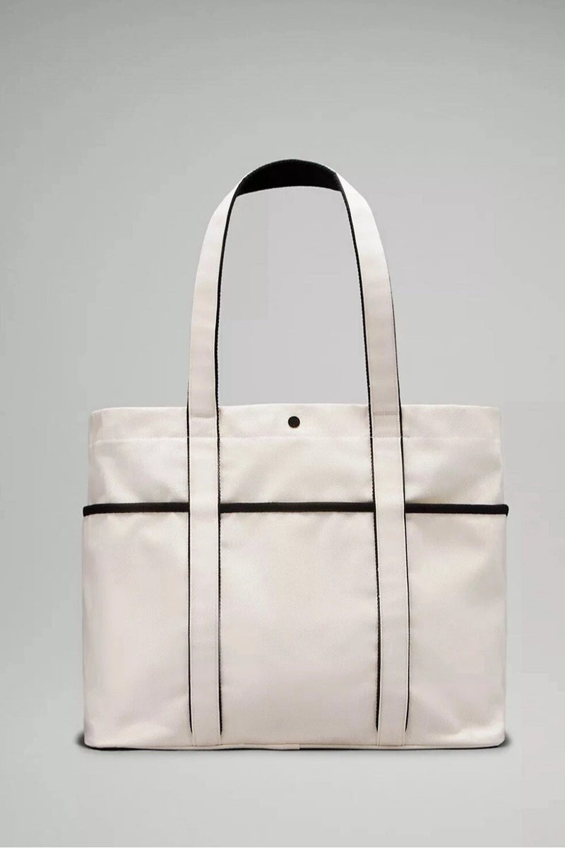 Lululemon Daily Large Capacity Multi-Pocket Canvas Tote Bag Black and White - Image 3