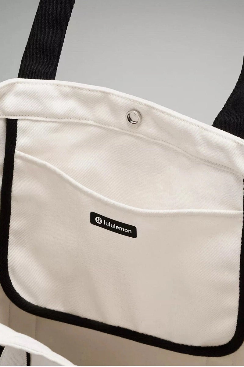 Lululemon Daily Large Capacity Multi-Pocket Canvas Tote Bag Black and White - Image 4