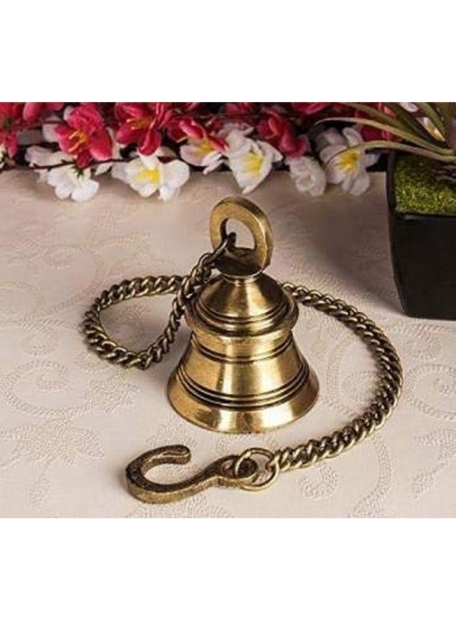 pranjals house pranjals house Brass Hanging Bell with Chain and Hanging Hook (Pack of 1 Nos) - Image 2