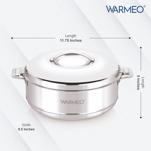 WARMEO Steam Insulated Stainless Steel Casseroles| Easy to Carry Hot Boxes for Kitchen | Hot Food, Easy to Store| Silver|2500ml - Image 3
