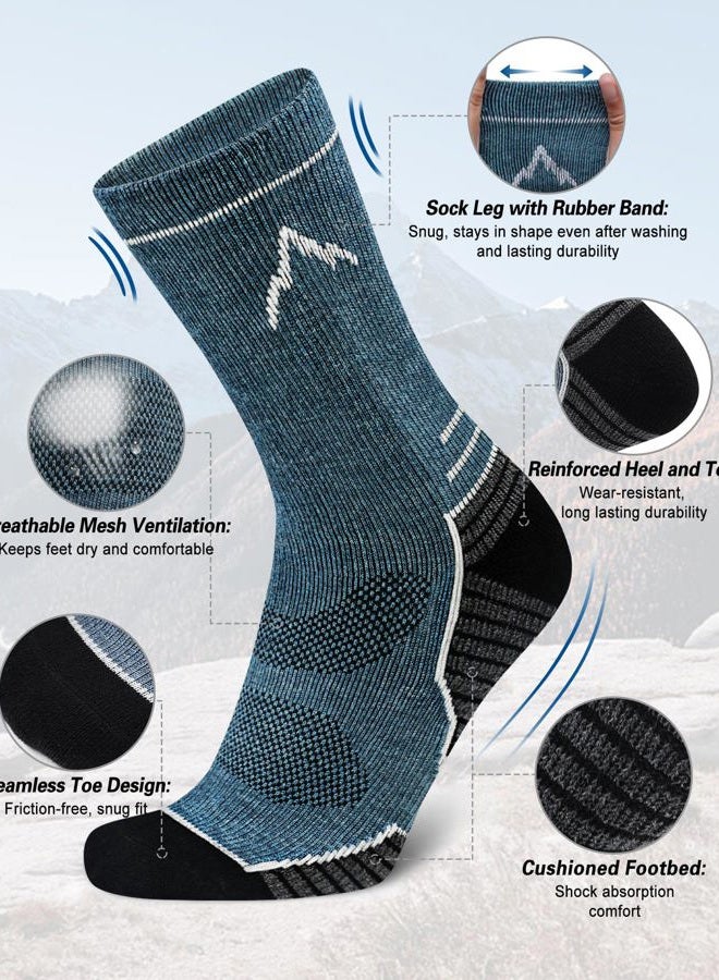 SIXDAYSOX Mens Merino Wool Hiking Socks, 2 Pack Light Weight Cushioned Crew Socks for Outdoor Trekking Cycling Size 8-12 (Blue+Dark Grey) - Image 3