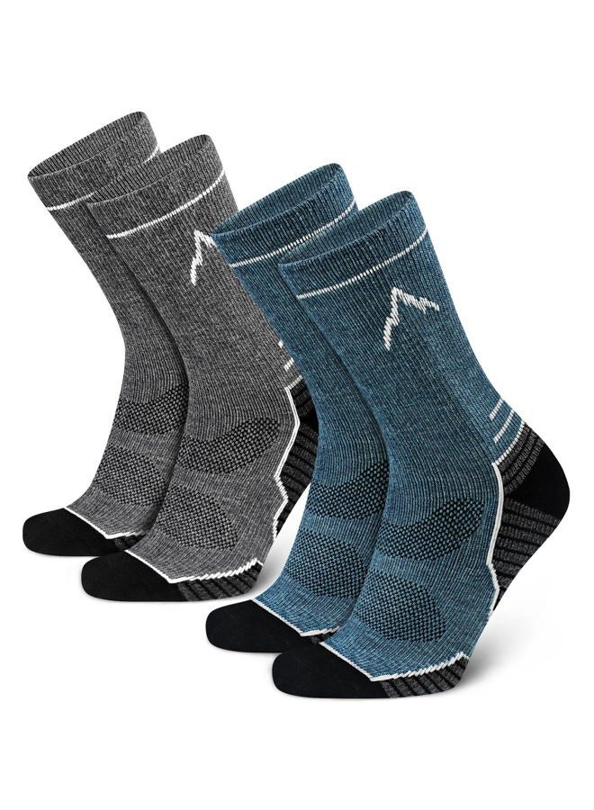 SIXDAYSOX Mens Merino Wool Hiking Socks, 2 Pack Light Weight Cushioned Crew Socks for Outdoor Trekking Cycling Size 8-12 (Blue+Dark Grey) - Image 1