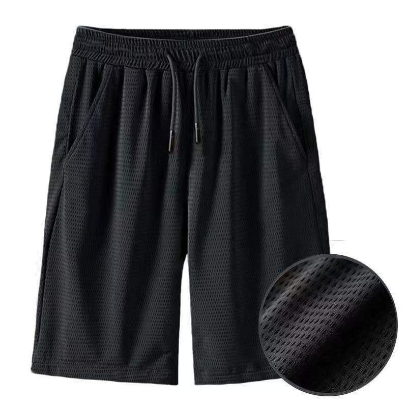Factory direct zipper l mens tether classic solid color 5 pants youth plus size casual foreign trade sports shorts Black mesh cropped pants 