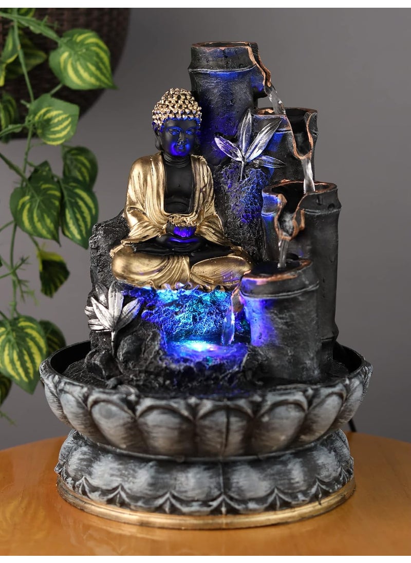 SPLICE SPLICE Polyresin Tabletop Buddha Fountain with LED Lights for Home Decor  - Image 1
