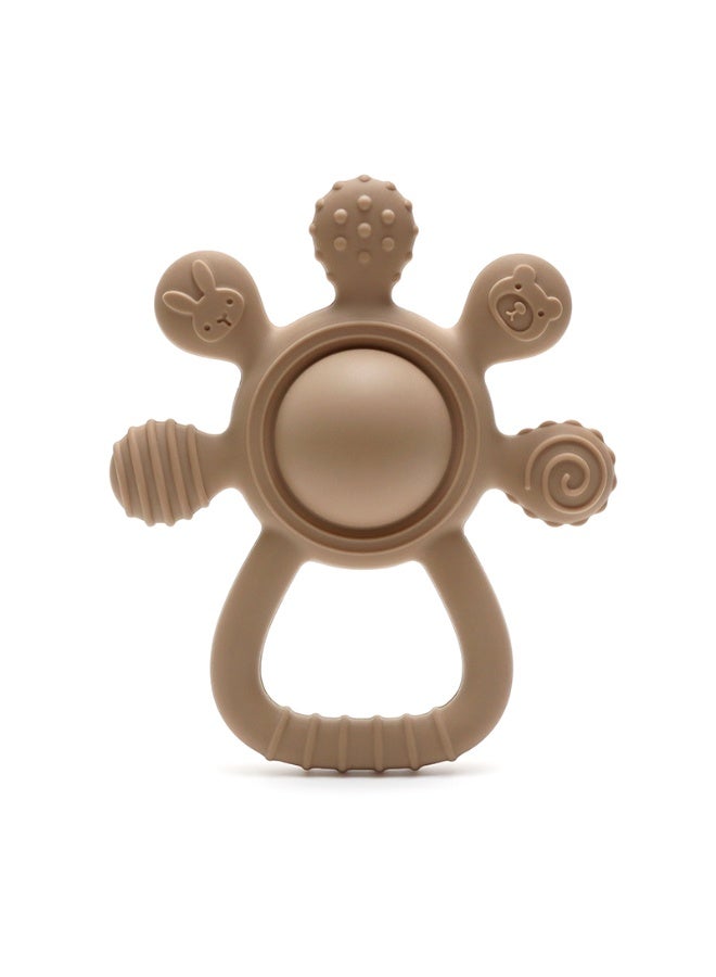 Mini Treasures BPA Free Silicone Baby Teething Toys| Baby Hand Teether Mitten for Sucking Needs| Baby Chew Toys Hand Pacifier for Soothing Teething Pain Relief - Brown - Image 1