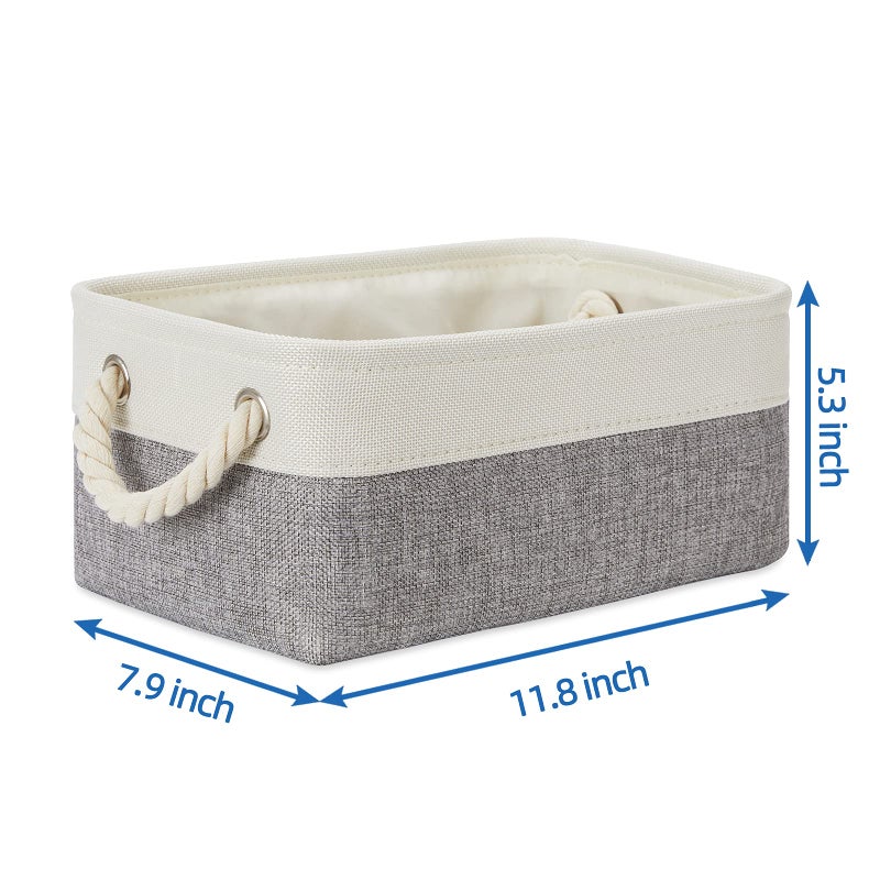 Temary Small Storage Baskets for Organizing Toys  6Pcs Small Storage Bins  Decorative Collapsible Fabric Gift Baskets Empty for Home  Office  Nursery (White&Grey 11.8L x 7.9W x 5.3H inches) - Image 2