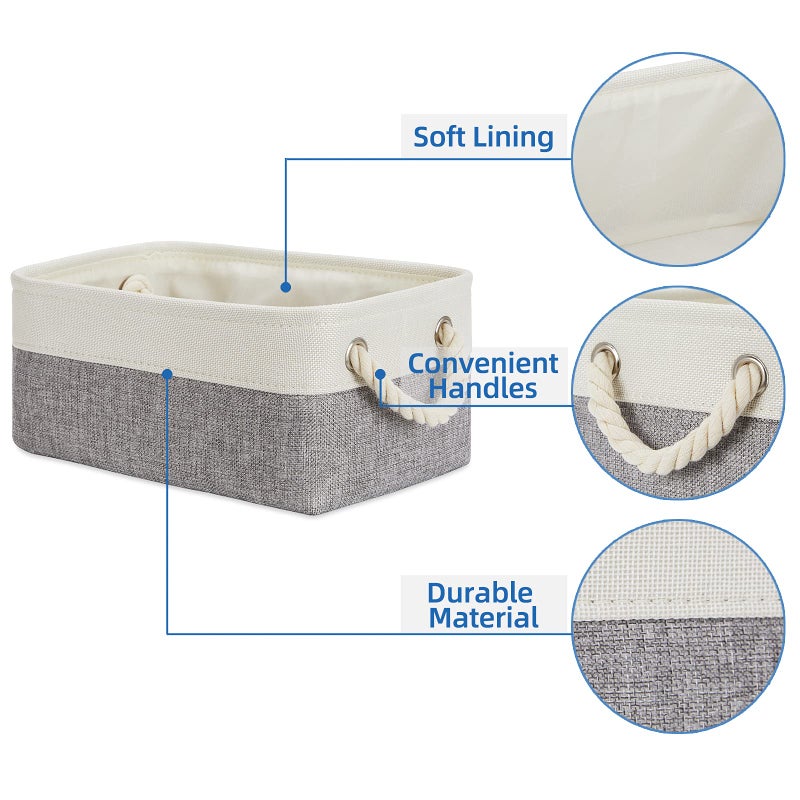 Temary Small Storage Baskets for Organizing Toys  6Pcs Small Storage Bins  Decorative Collapsible Fabric Gift Baskets Empty for Home  Office  Nursery (White&Grey 11.8L x 7.9W x 5.3H inches) - Image 3