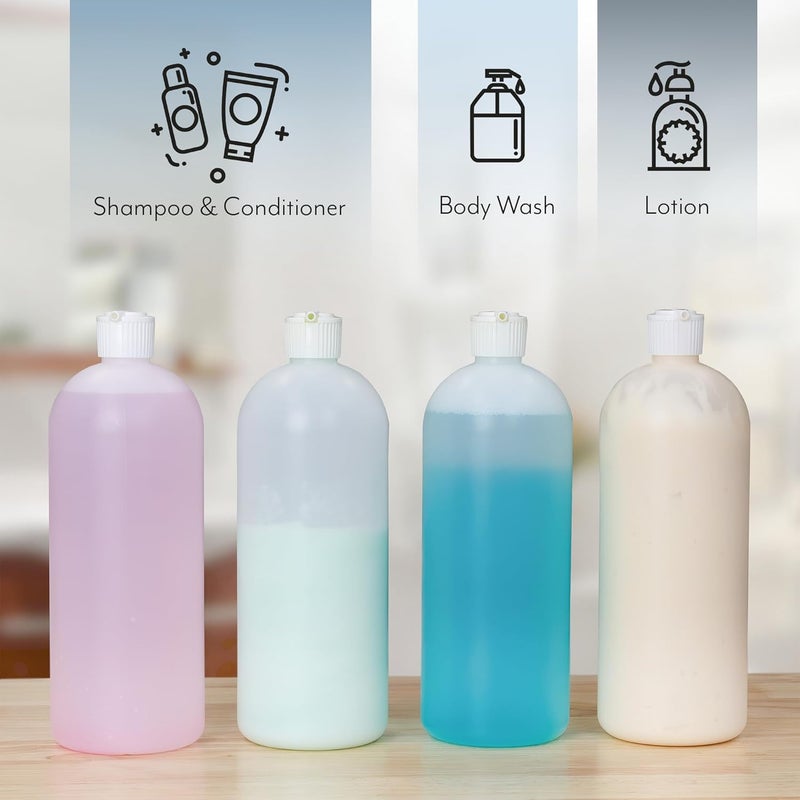 Cornucopia Brands 32oz Flip Top Plastic Squeeze Bottles (4-Pack); XL Dilution Bottle for Shampoo, Dog Grooming, Liquids Mixing, Squirt Spout - Image 3