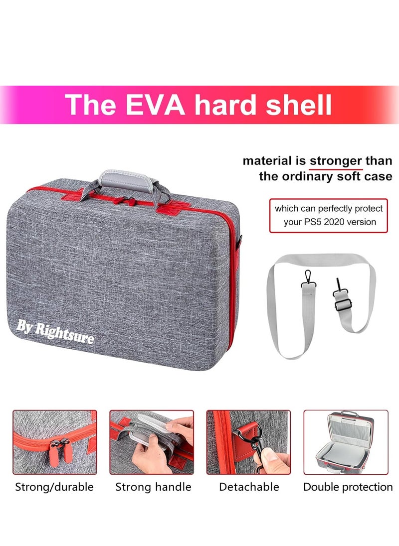 PS5 Carrying Case for 2020 Disc Edition, EVA Hard Shell Protective Storage Bag with Dual Dividers, Waterproof, PS5 Travel Bag Compatible with Console, Dual Controllers & Accessories (Grey)