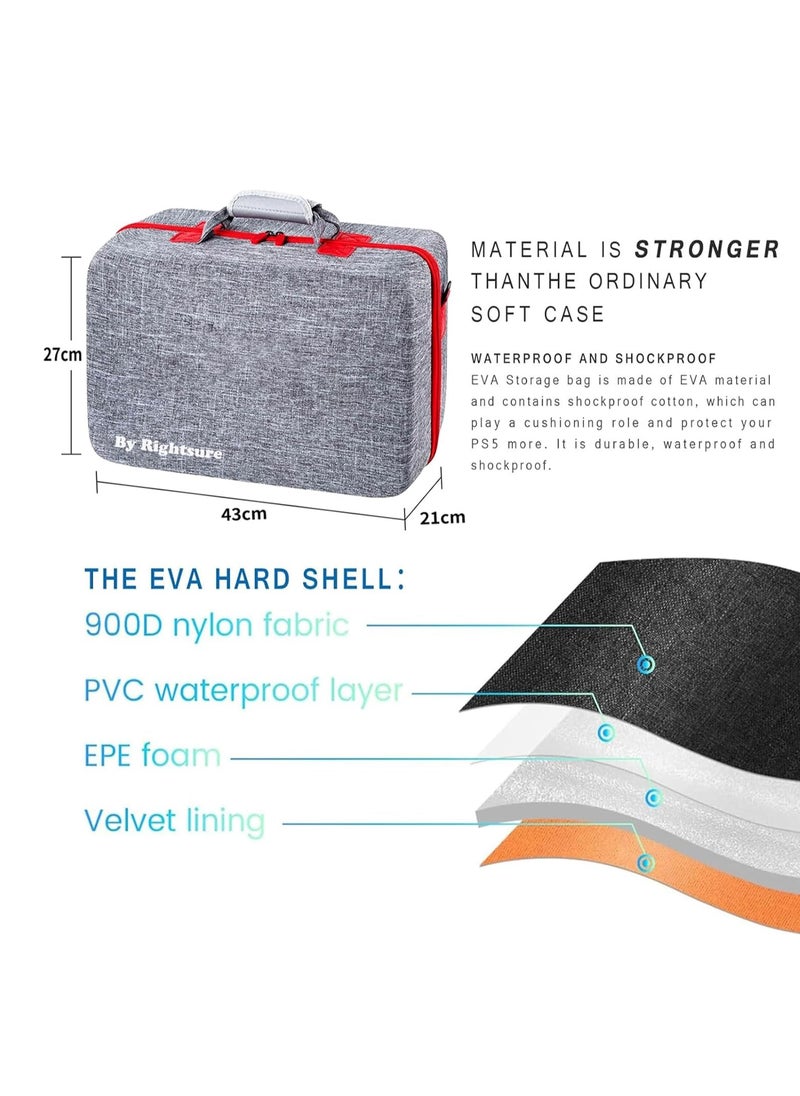 PS5 Carrying Case for 2020 Disc Edition, EVA Hard Shell Protective Storage Bag with Dual Dividers, Waterproof, PS5 Travel Bag Compatible with Console, Dual Controllers & Accessories (Grey)